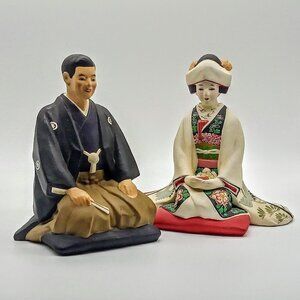 Vintage 1950s Hakata Urasaki Bride & Groom Clay Doll Figurines